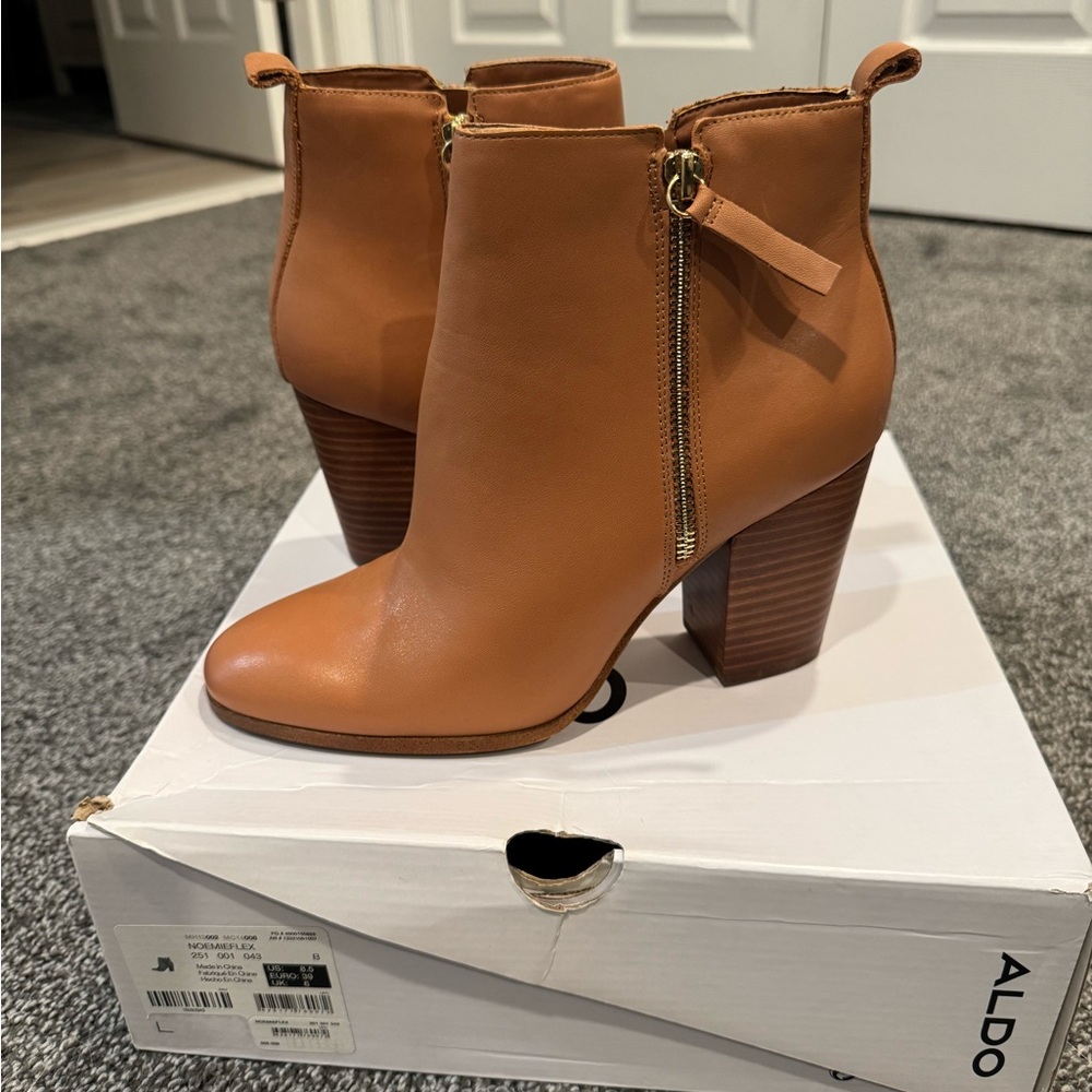 Aldo Brown Ankle Booties with Gold Zipper